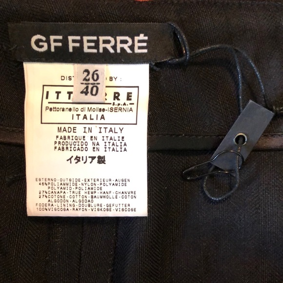 GF FERRE size EU 26 / 40 Classic Ink Black Slim Trouser LOGO Silver Buttons $279 - Picture 6 of 16